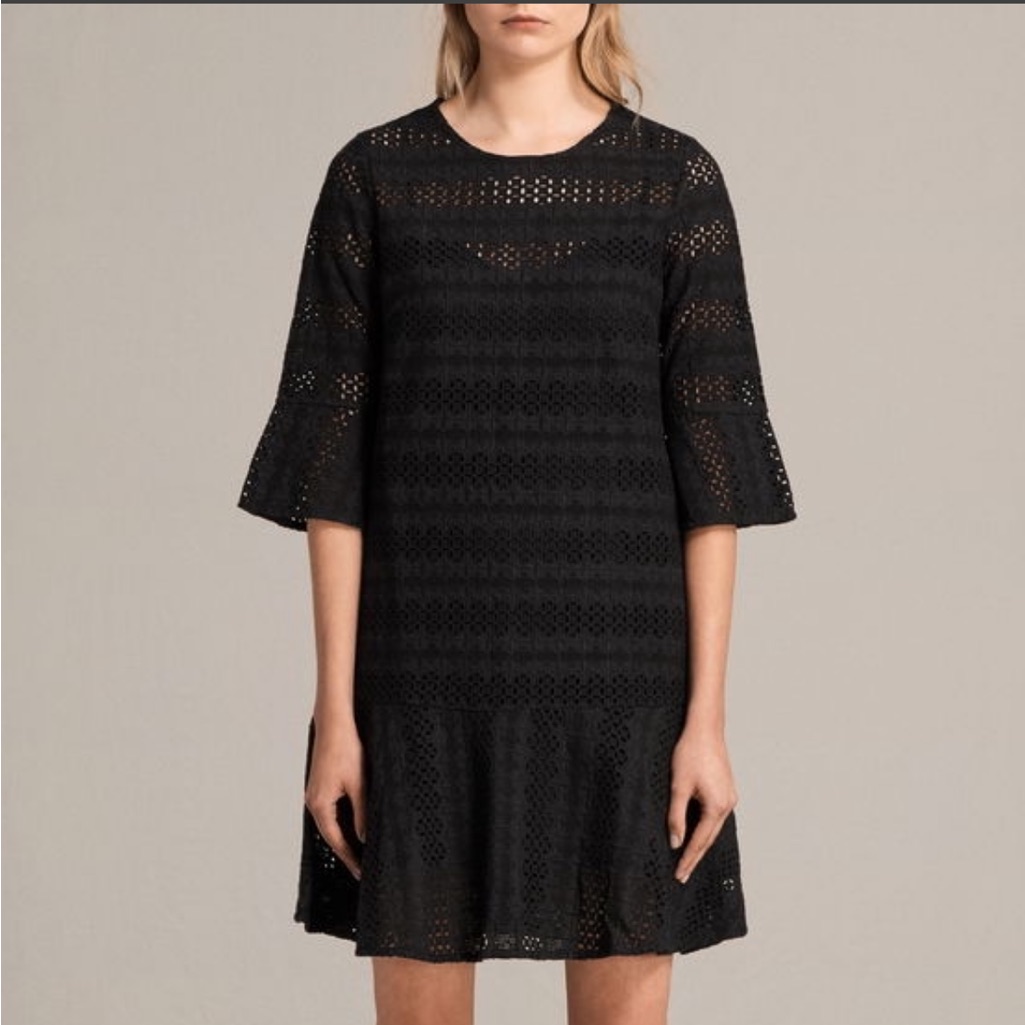 All Saints Black Dakota Lace Ruffle Dress 6